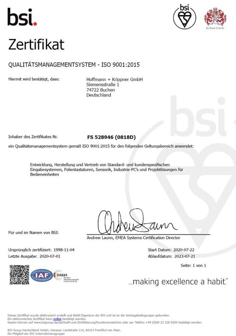 BSI Zertifikat ISO 9001