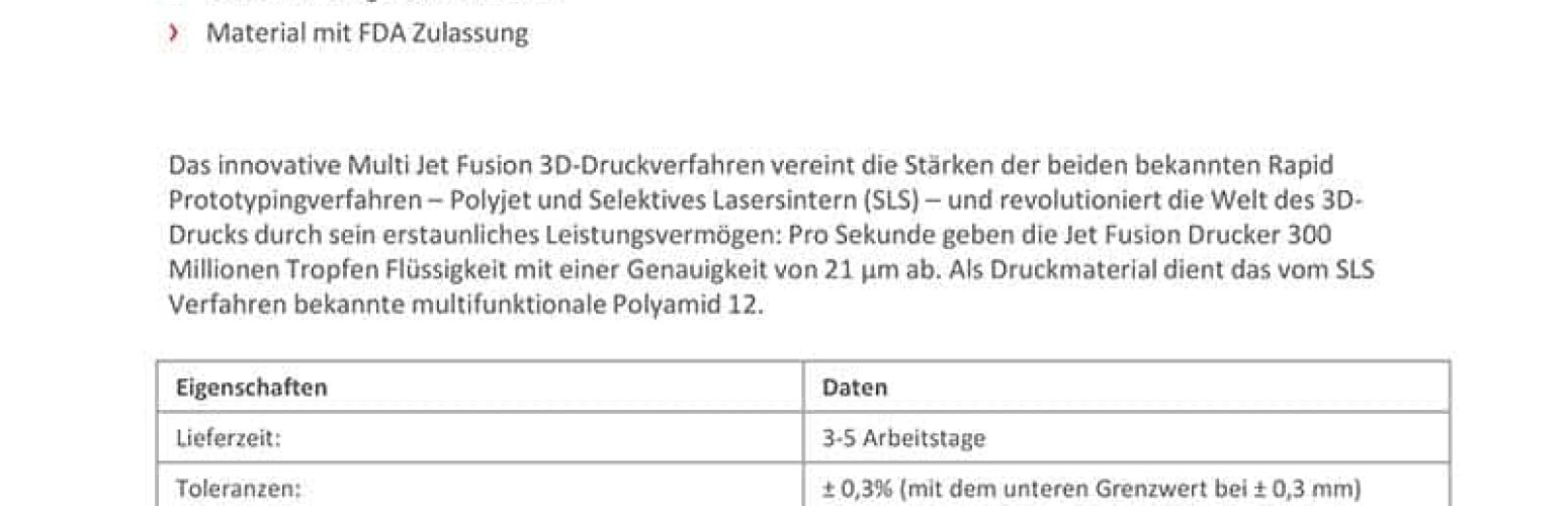 Datenblatt 3D-Druck HP Multi Jet Fusion